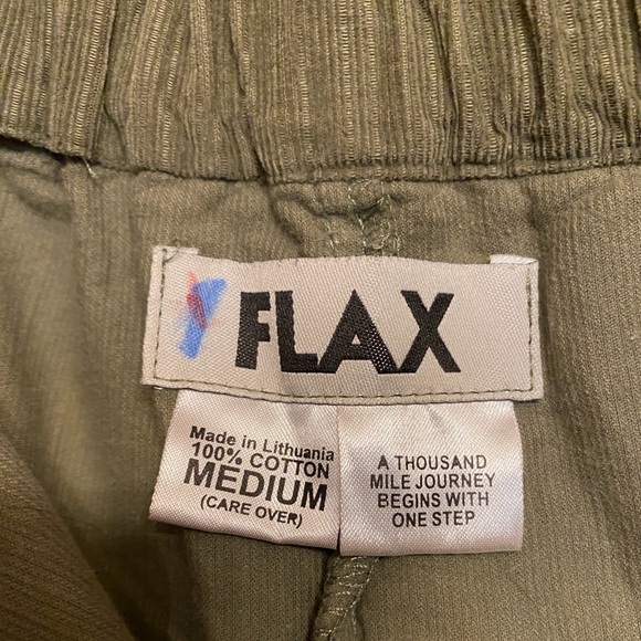 FLAX soft subtle stripe pin wale Olive pants trousers wide leg high waist Sz. M - Picture 6 of 7